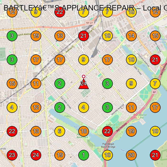 BARTLEY'S APPLIANCE REPAIR Appliance Repair Service GeoGrid ranking map for Brooklyn NY